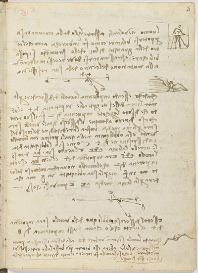 Vogelvluchtcode, c. 1505-06, blad 5 recto door Leonardo da Vinci